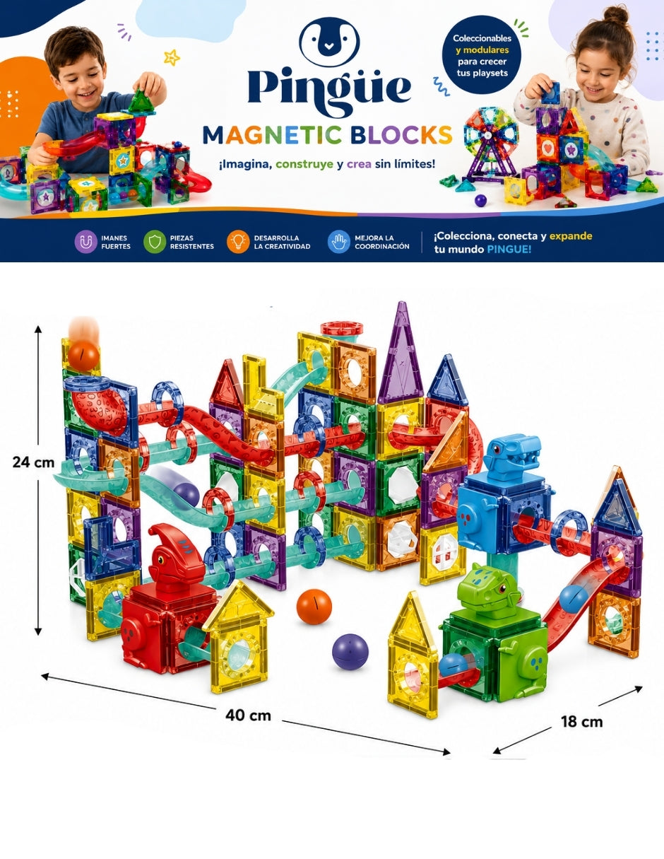 PINGÜE® Magnetic Parque de Dinosaurios 170 Piezas, Bloques Magnéticos 3D STEM