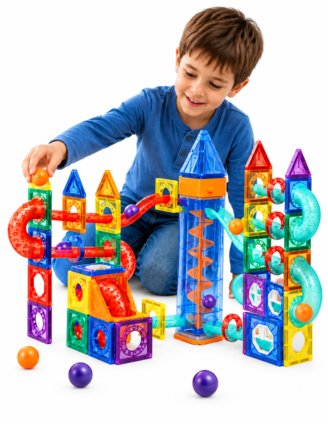 PINGÜE® Magnetic Garage de Vehículos 68 Piezas, Bloques Magnéticos 3D STEM