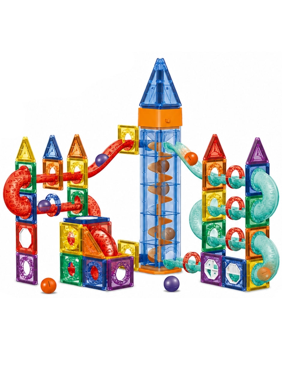 PINGÜE® Magnetic Garage de Vehículos 68 Piezas, Bloques Magnéticos 3D STEM