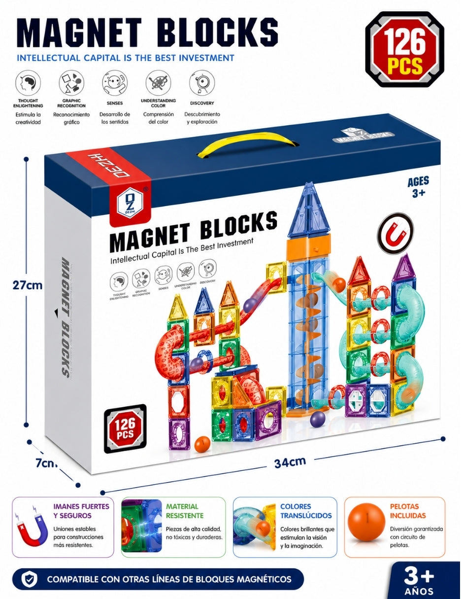 PINGÜE® Magnetic Garage de Vehículos 68 Piezas, Bloques Magnéticos 3D STEM