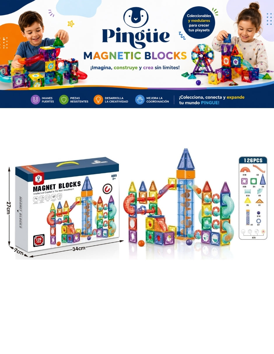 PINGÜE® Magnetic Garage de Vehículos 68 Piezas, Bloques Magnéticos 3D STEM