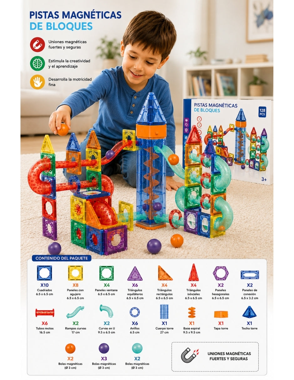 PINGÜE® Magnetic Garage de Vehículos 68 Piezas, Bloques Magnéticos 3D STEM