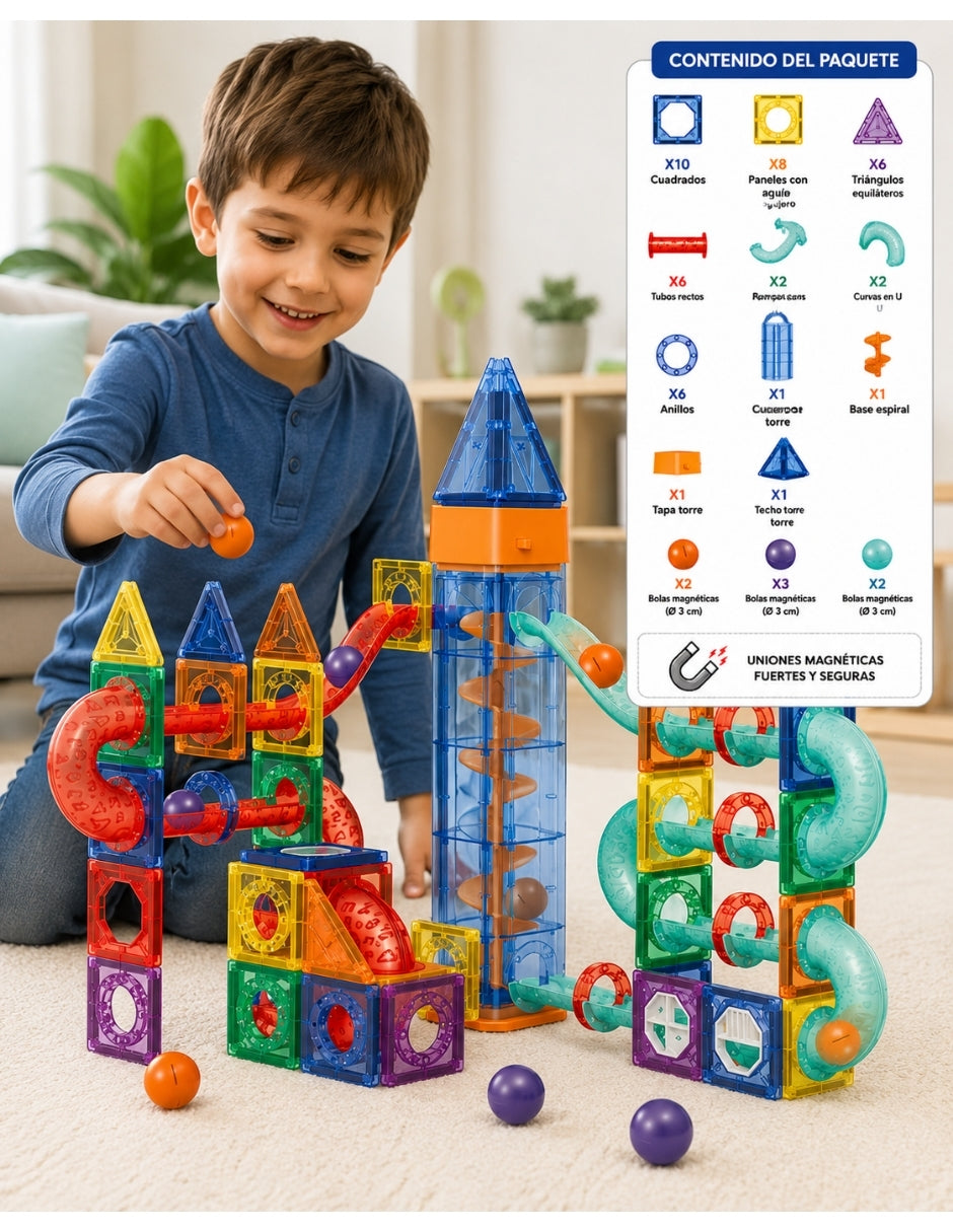 PINGÜE® Magnetic Garage de Vehículos 68 Piezas, Bloques Magnéticos 3D STEM