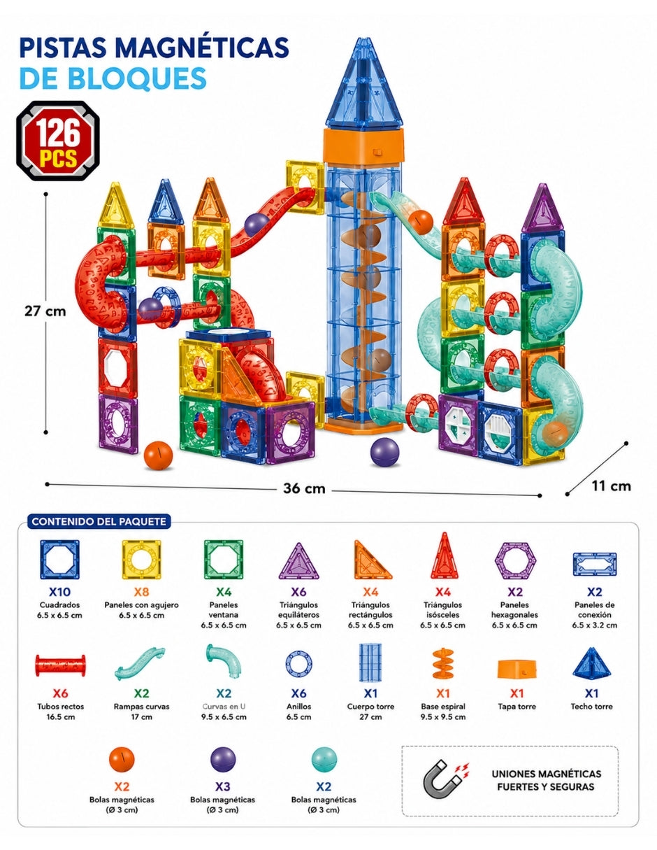 PINGÜE® Magnetic Garage de Vehículos 68 Piezas, Bloques Magnéticos 3D STEM