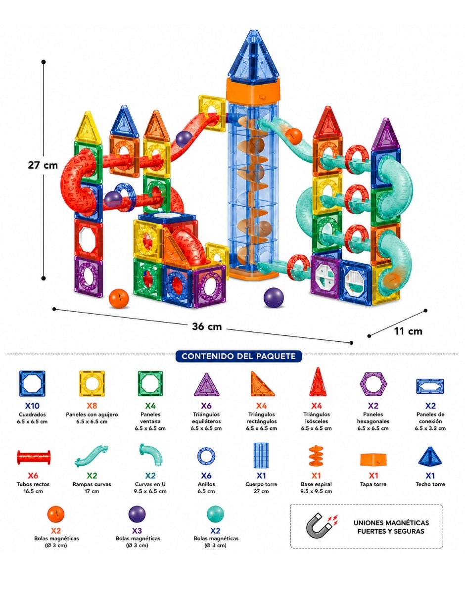 PINGÜE® Magnetic Garage de Vehículos 68 Piezas, Bloques Magnéticos 3D STEM