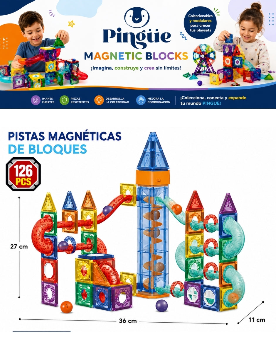 PINGÜE® Magnetic Garage de Vehículos 68 Piezas, Bloques Magnéticos 3D STEM