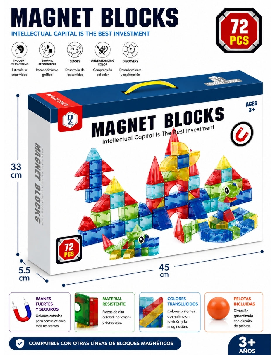 PINGÜE® Magnetic Bloques Magnéticos 3D 72 Piezas STEM, Figuras Geométricas