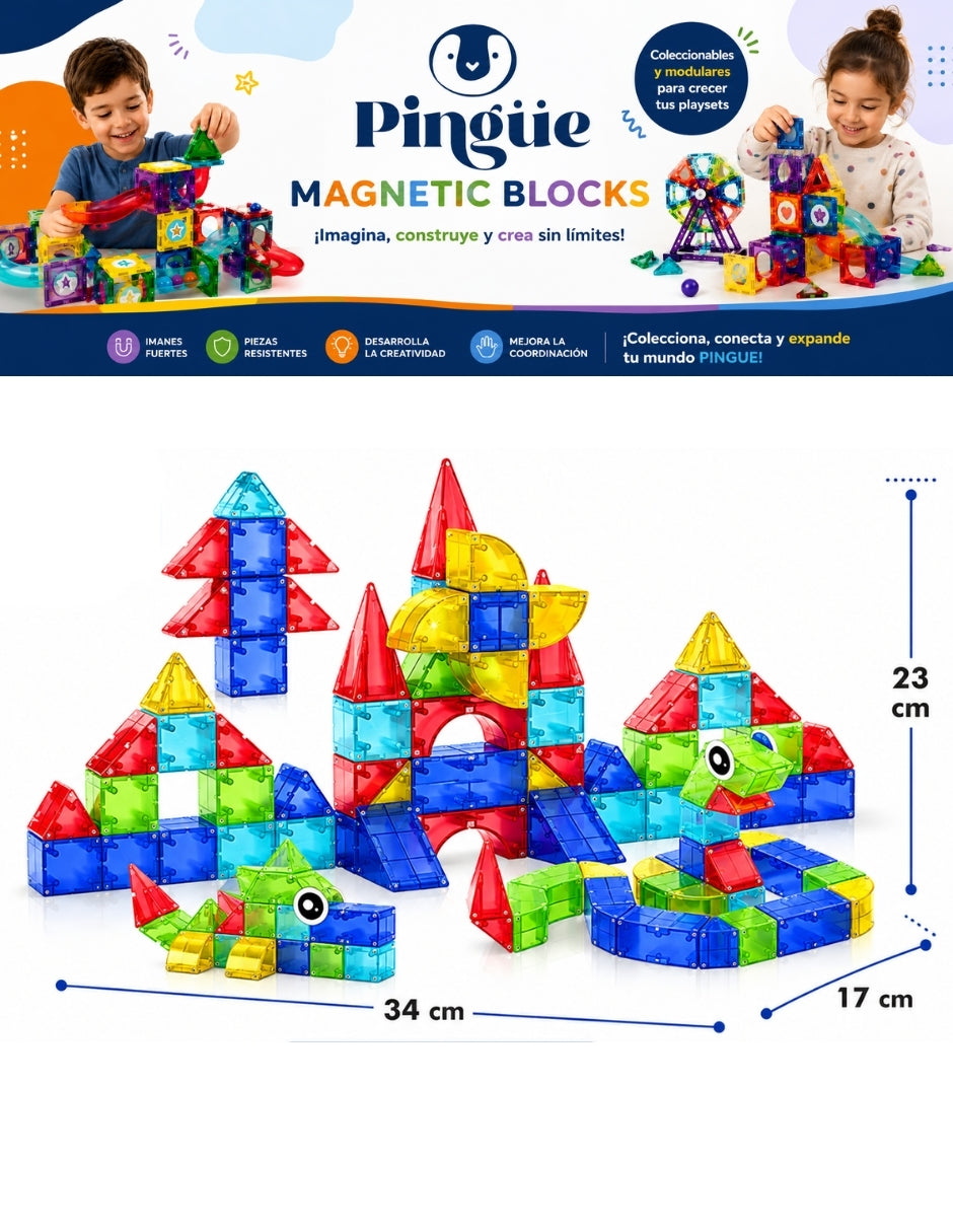 PINGÜE® Magnetic Bloques Magnéticos 3D 72 Piezas STEM, Figuras Geométricas