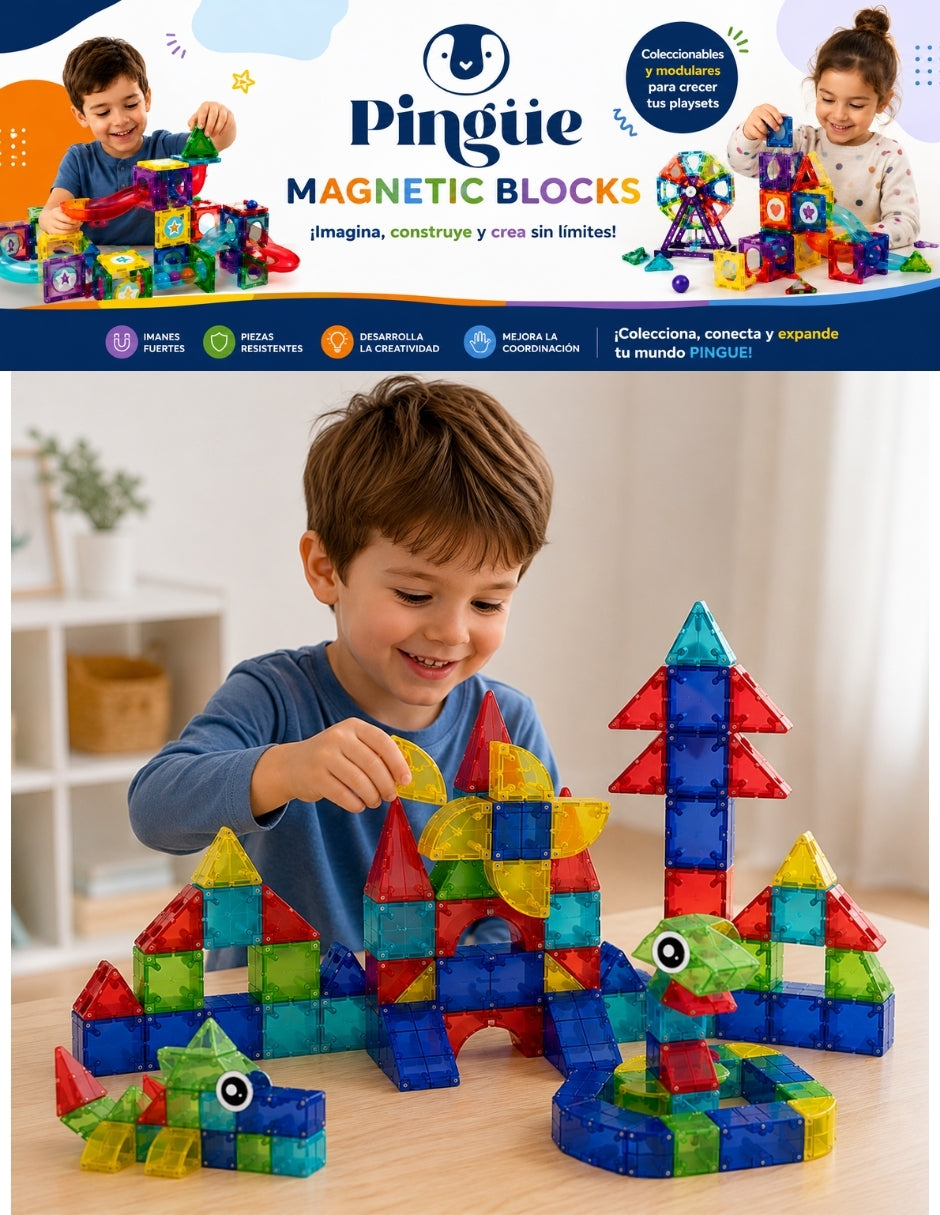 PINGÜE® Magnetic Bloques Magnéticos 3D 72 Piezas STEM, Figuras Geométricas