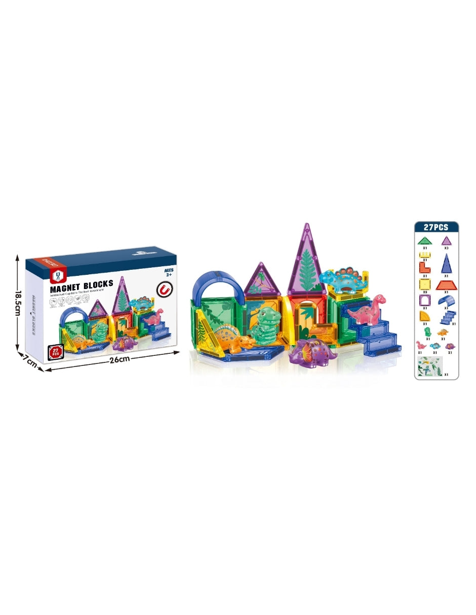 PINGÜE® Magnetic | Set de Bloques de Construcción Magnéticos 3D | 27 Piezas | Dinosaurios | STEM | Juguetes Niños y Niñas.
