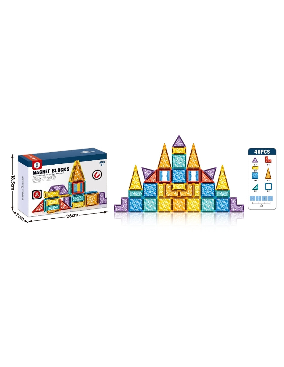 PINGÜE® Magnetic | Set de Bloques de Construcción Magnéticos 3D | 45 Piezas | Castillo de Cristal | STEM | Juguetes Niños y Niñas.