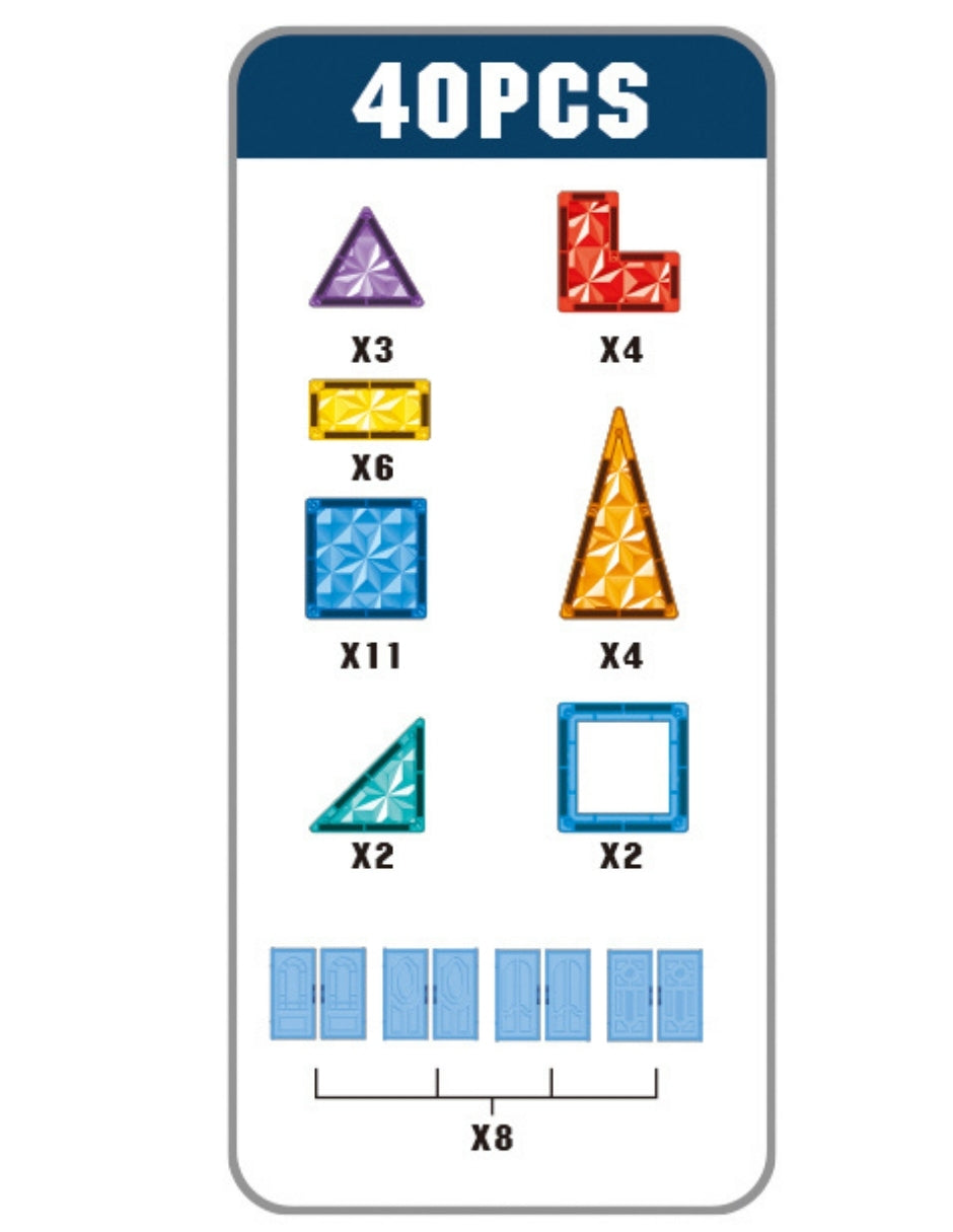 PINGÜE® Magnetic | Set de Bloques de Construcción Magnéticos 3D | 45 Piezas | Castillo de Cristal | STEM | Juguetes Niños y Niñas.