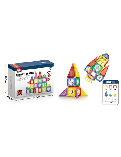 PINGÜE® Magnetic | Set de Bloques de Construcción Magnéticos 3D | 34 Piezas | Space Ship | STEM | Juguetes Niños y Niñas.