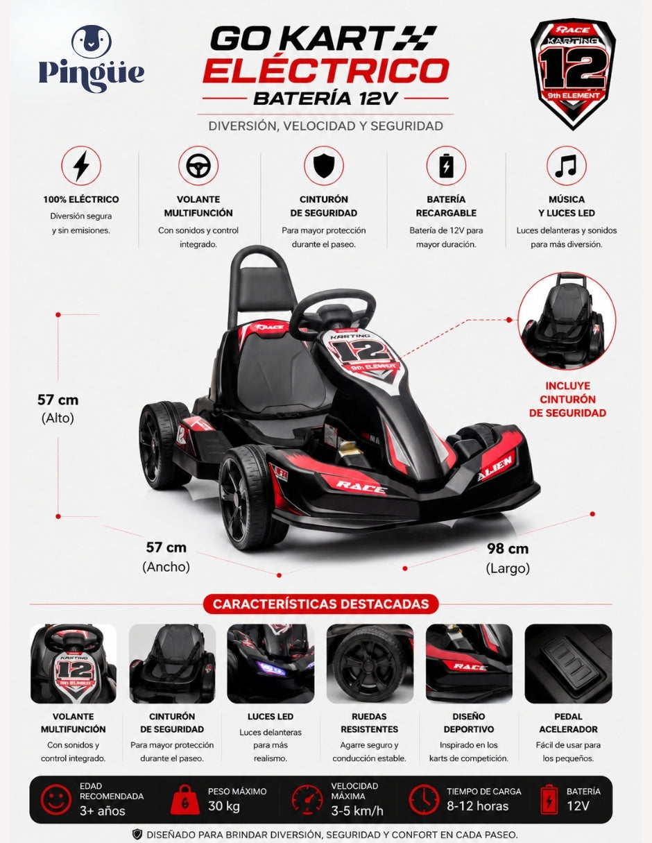 PINGÜE® Montable Eléctrico Tipo Go-Kart 12V con Control Remoto