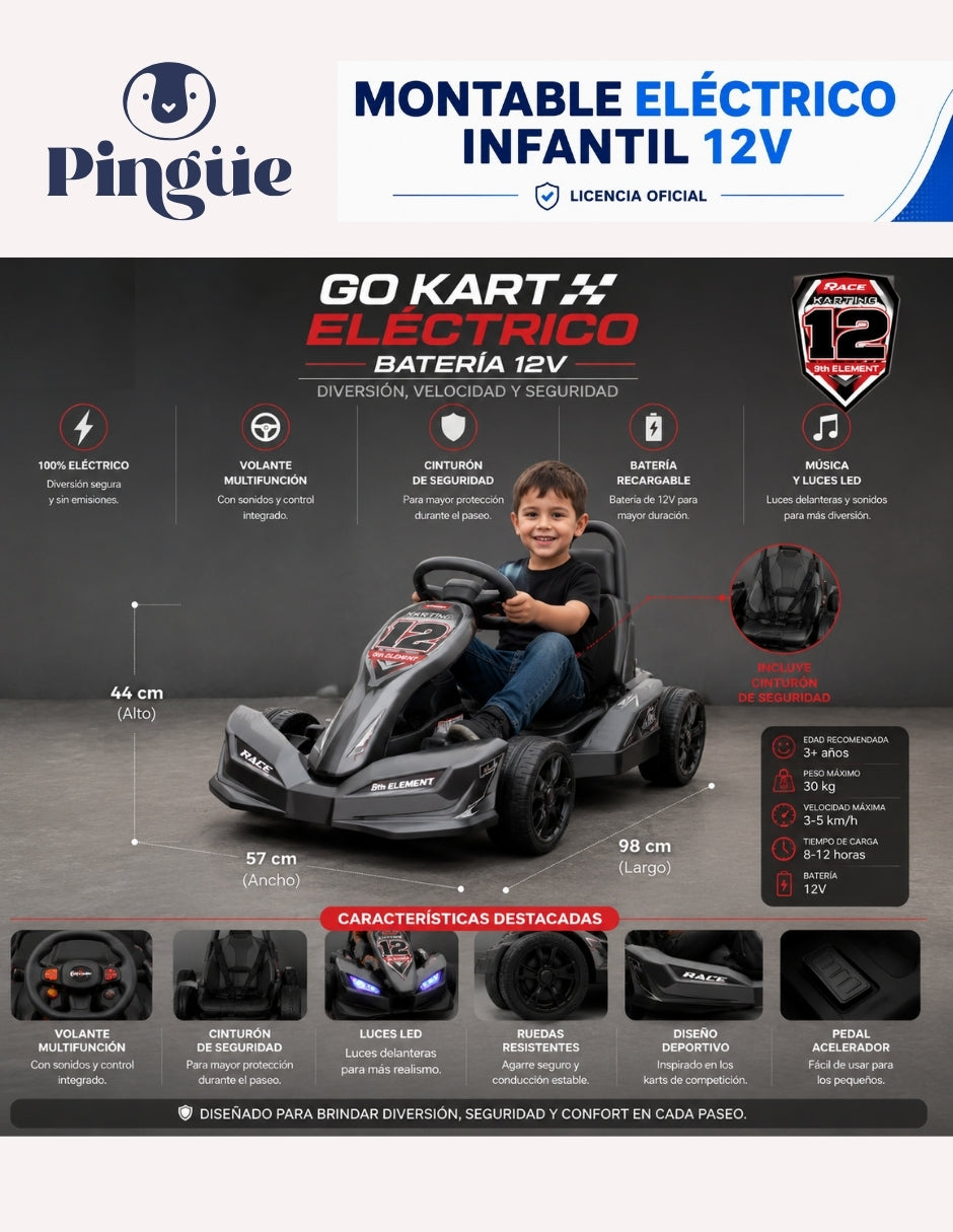 PINGÜE® Montable Eléctrico Tipo Go-Kart 12V con Control Remoto