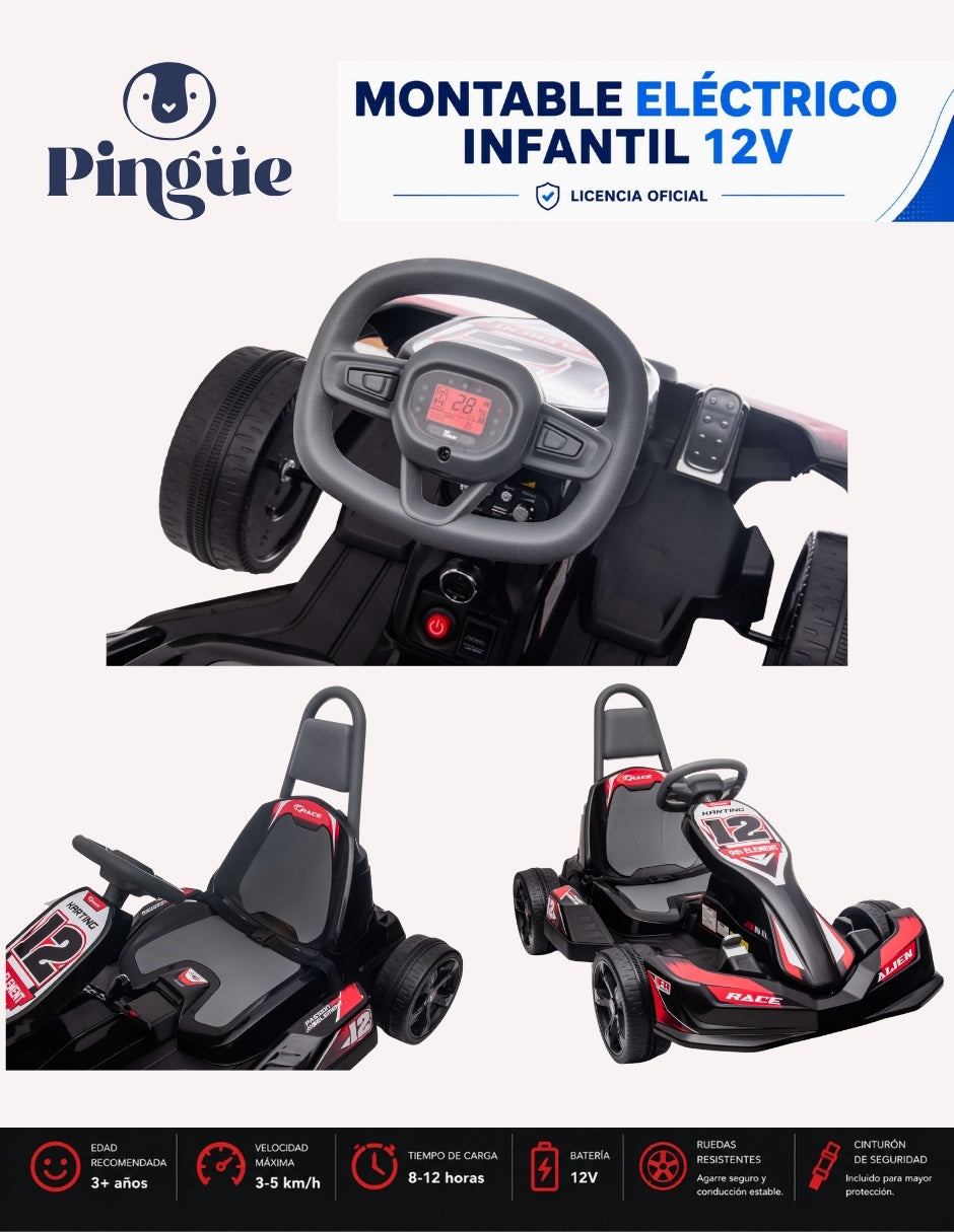 PINGÜE® Montable Eléctrico Tipo Go-Kart 12V con Control Remoto