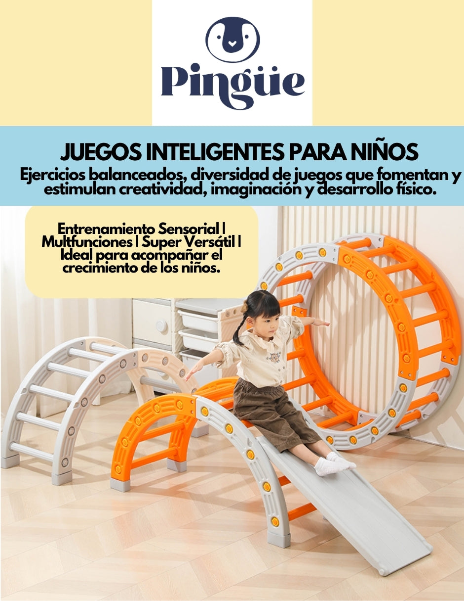 PINGÜE® In-Outdoors | Círculo de Pikler con resbaladilla | Juguetes para niños juego y movimiento libre | Montesori | Fabricado en HDPE | Uso interior y exterior | 152 x 44 x 55 cm