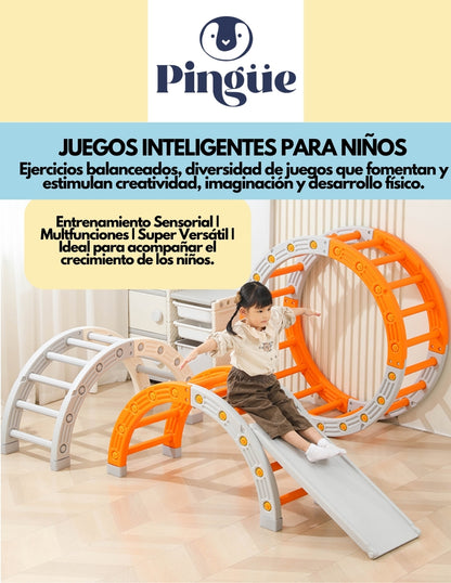 PINGÜE® In-Outdoors | Círculo de Pikler con resbaladilla | Juguetes para niños juego y movimiento libre | Montesori | Fabricado en HDPE | Uso interior y exterior | 152 x 44 x 55 cm