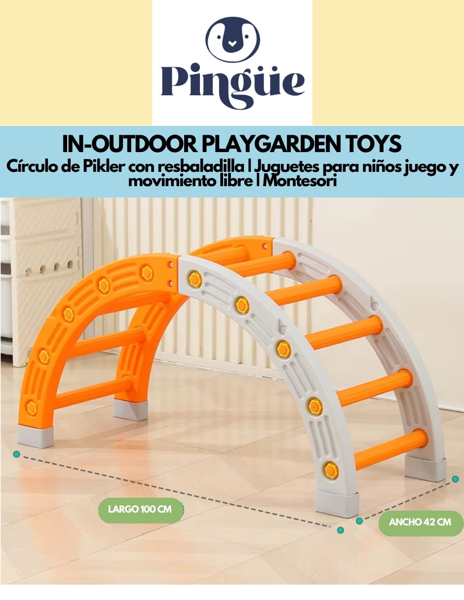 PINGÜE® In-Outdoors | Círculo de Pikler con resbaladilla | Juguetes para niños juego y movimiento libre | Montesori | Fabricado en HDPE | Uso interior y exterior | 152 x 44 x 55 cm