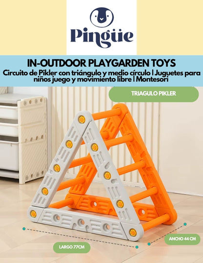 PINGÜE® In-Outdoors | Circuito de Pikler con triángulo y medio círculo | Juguetes para niños juego y movimiento libre | Montesori | Fabricado en HDPE | Uso interior y exterior | Tamaño 217x44x55 cm