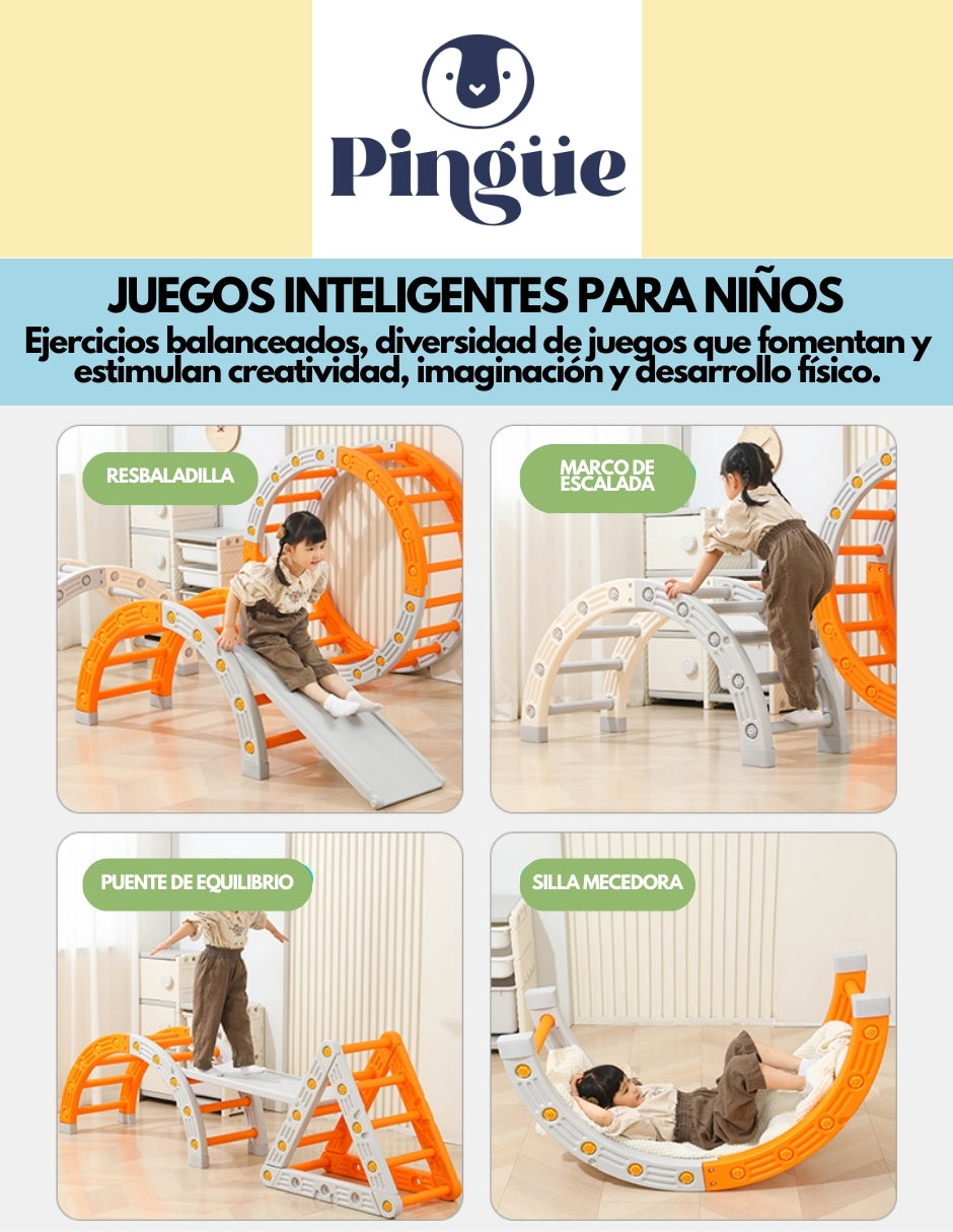 PINGÜE® In-Outdoors | Circuito de Pikler con triángulo y medio círculo | Juguetes para niños juego y movimiento libre | Montesori | Fabricado en HDPE | Uso interior y exterior | Tamaño 217x44x55 cm