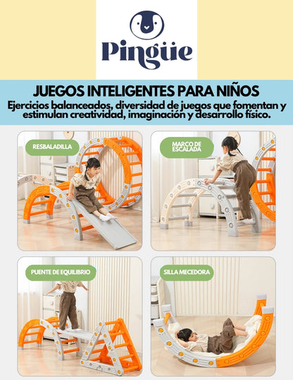 PINGÜE® In-Outdoors | Circuito de Pikler con triángulo y medio círculo | Juguetes para niños juego y movimiento libre | Montesori | Fabricado en HDPE | Uso interior y exterior | Tamaño 217x44x55 cm