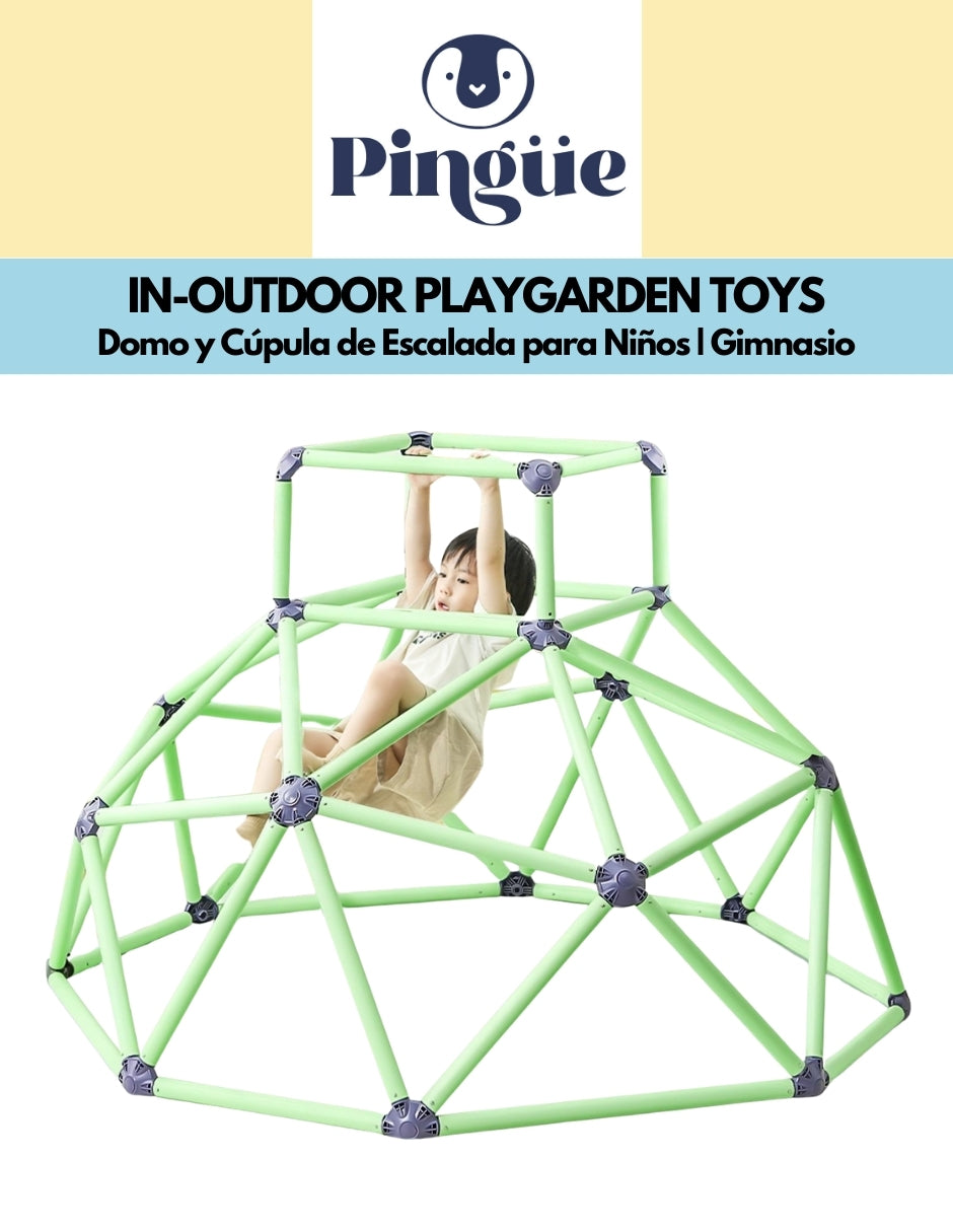 PINGÜE® In-Outdoors | Marco y torre de escalada para niños de 3 a 6 años | Domo/Cúpula para Escalar | Color Azul y Verde | Tamaño 118x138cm