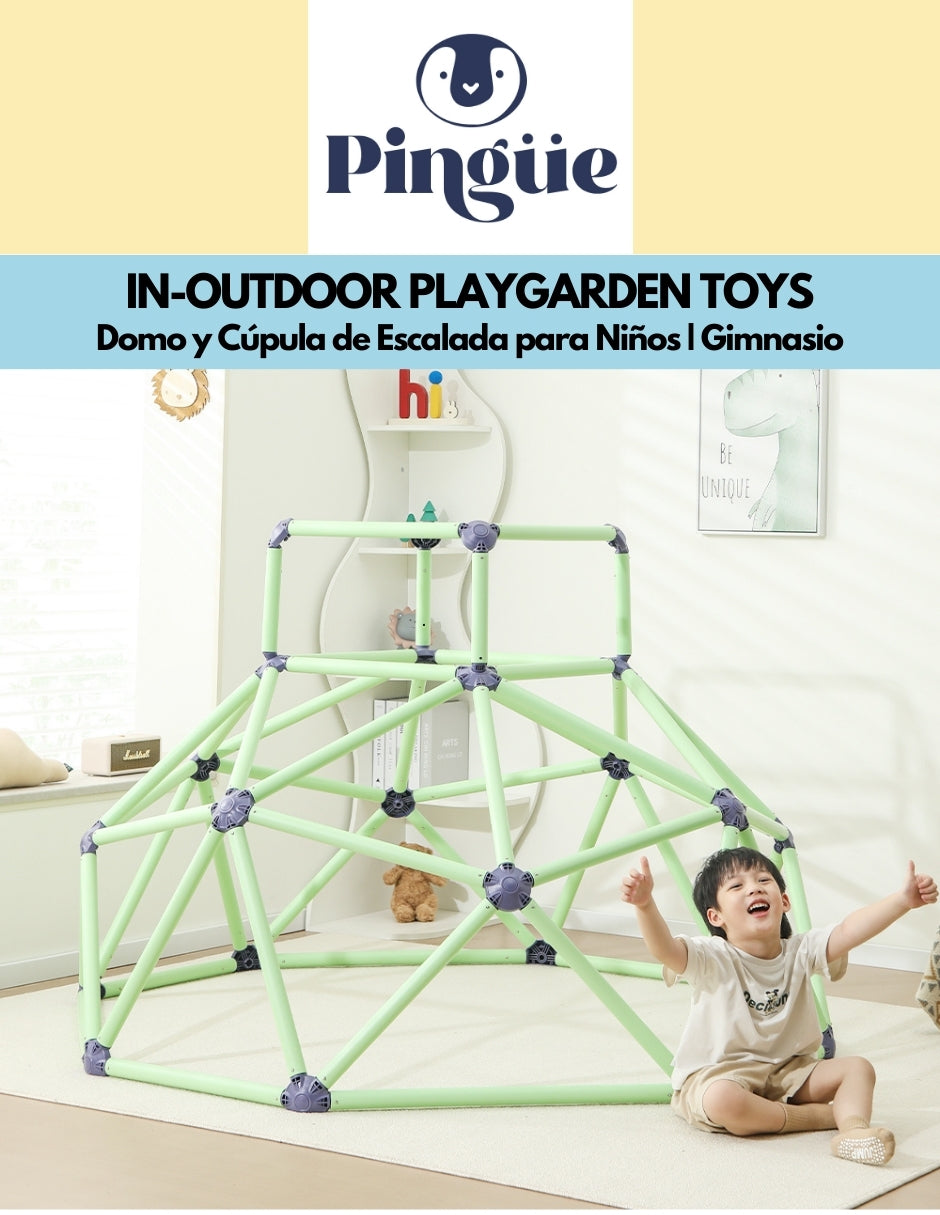PINGÜE® In-Outdoors | Marco y torre de escalada para niños de 3 a 6 años | Domo/Cúpula para Escalar | Color Azul y Verde | Tamaño 118x138cm