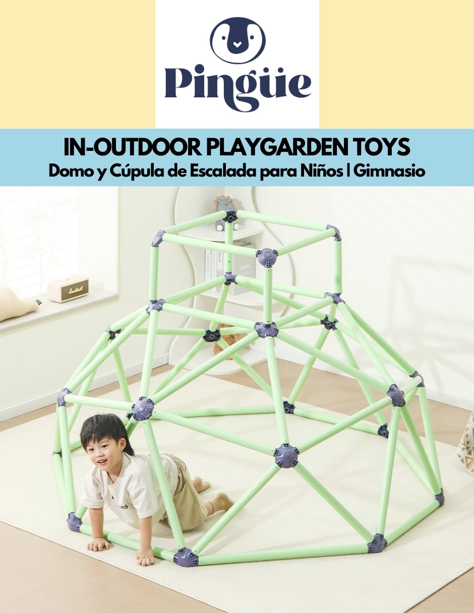 PINGÜE® In-Outdoors | Marco y torre de escalada para niños de 3 a 6 años | Domo/Cúpula para Escalar | Color Azul y Verde | Tamaño 118x138cm