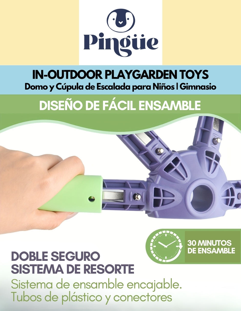 PINGÜE® In-Outdoors | Marco y torre de escalada para niños de 3 a 6 años | Domo/Cúpula para Escalar | Color Azul y Verde | Tamaño 118x138cm