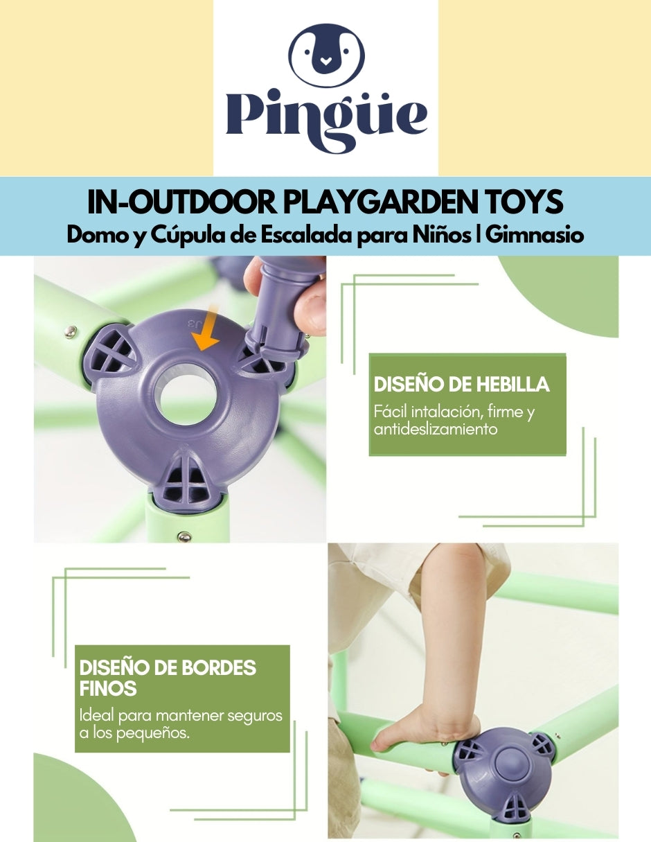 PINGÜE® In-Outdoors | Marco y torre de escalada para niños de 3 a 6 años | Domo/Cúpula para Escalar | Color Azul y Verde | Tamaño 118x138cm