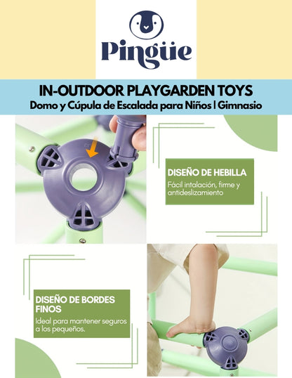 PINGÜE® In-Outdoors | Marco y torre de escalada para niños de 3 a 6 años | Domo/Cúpula para Escalar | Color Azul y Verde | Tamaño 118x138cm