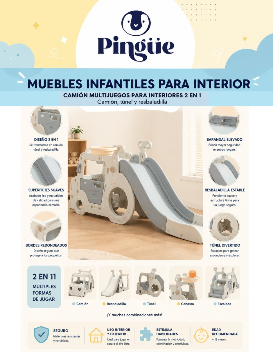 PINGÜE® Outdoors Camión Multijuegos con Túnel y Resbaladilla 202 cm