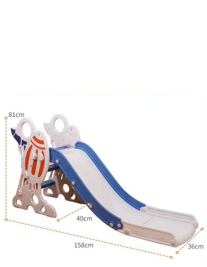 PINGÜE® In-Outdoors | Resbaladilla infantil para bebé | Tobogán Plegable para Niños Pequeños | 2 en 1 Resbaladilla y Canasta de Basquetbol | Modelo Cohete Espacial | Parque Infantil para interior y exterior | Tamaño 158 x 81 x 65 cm