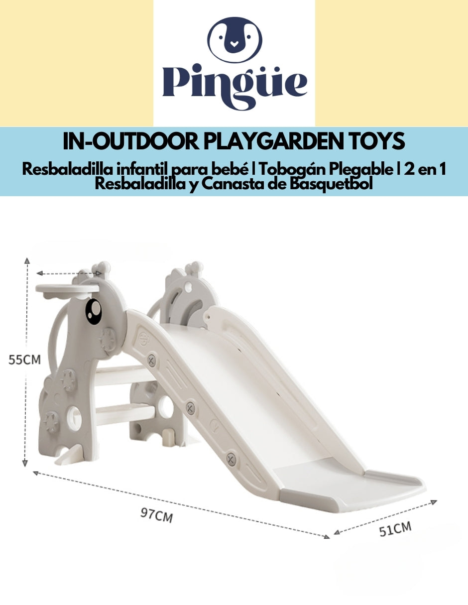 PINGÜE® In-Outdoors | Resbaladilla infantil para bebé | Tobogán Plegable para Niños Pequeños | Modelo Jirafa | Parque Infantil para interior y exterior | Tamaño 97 x 51 x 55 cm