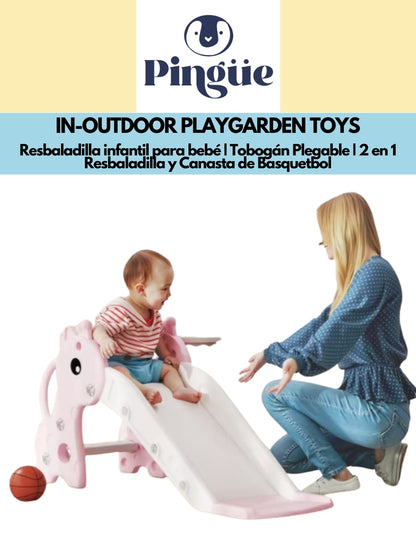 PINGÜE® In-Outdoors | Resbaladilla infantil para bebé | Tobogán Plegable para Niños Pequeños | Modelo Jirafa | Parque Infantil para interior y exterior | Tamaño 97 x 51 x 55 cm