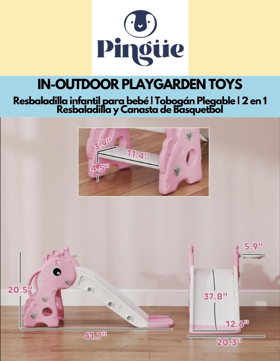 PINGÜE® In-Outdoors | Resbaladilla infantil para bebé | Tobogán Plegable para Niños Pequeños | Modelo Jirafa | Parque Infantil para interior y exterior | Tamaño 97 x 51 x 55 cm