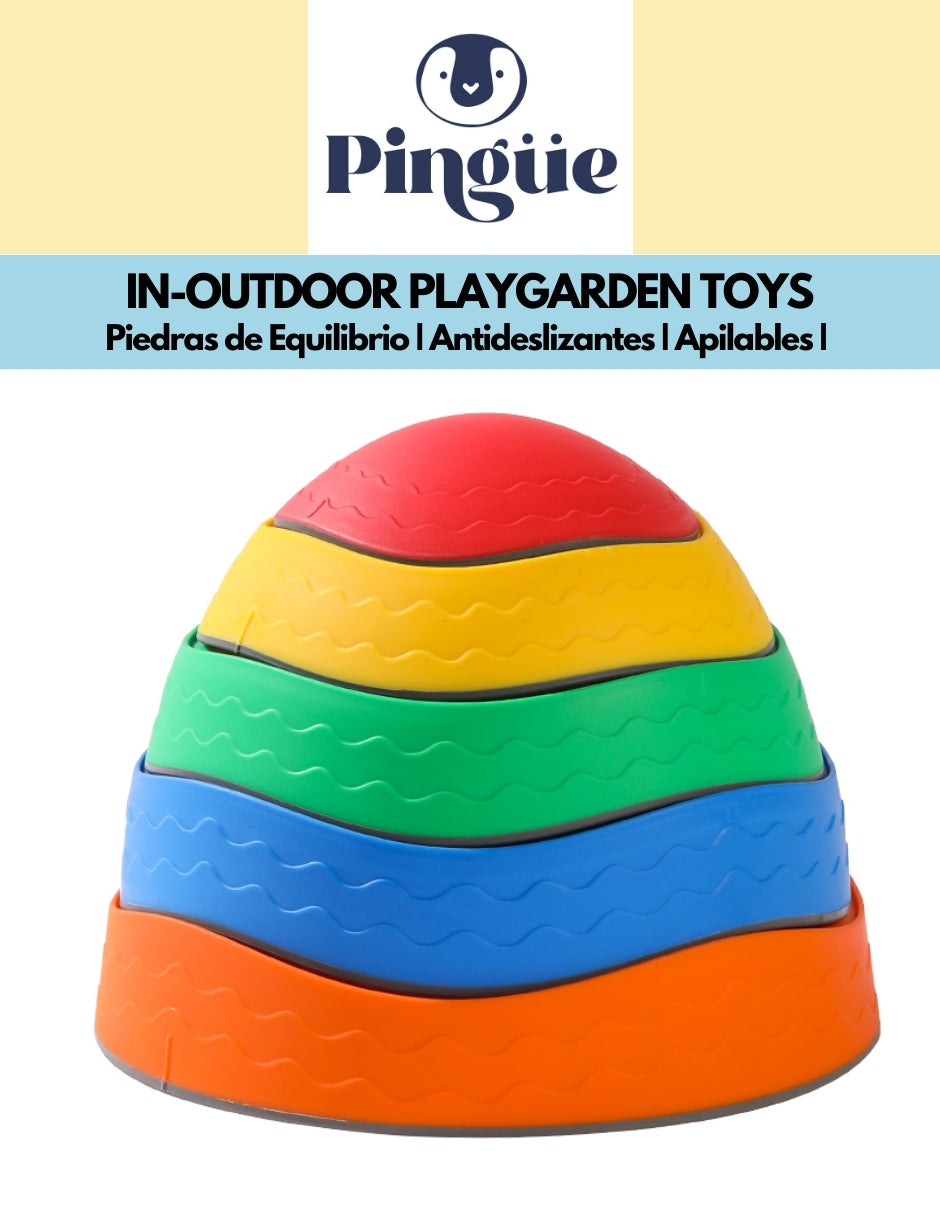 PINGÜE® In-Outdoors| Paquete 5 piezas de Piedra de Equilibrio Antideslizante | Plástico Antideslizante | Peldaños de Equilibrio | Juegos de Coordinación Juguetes Sensoriales | El piso es lava