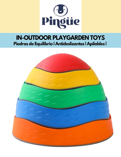 PINGÜE® In-Outdoors| Paquete 5 piezas de Piedra de Equilibrio Antideslizante | Plástico Antideslizante | Peldaños de Equilibrio | Juegos de Coordinación Juguetes Sensoriales | El piso es lava