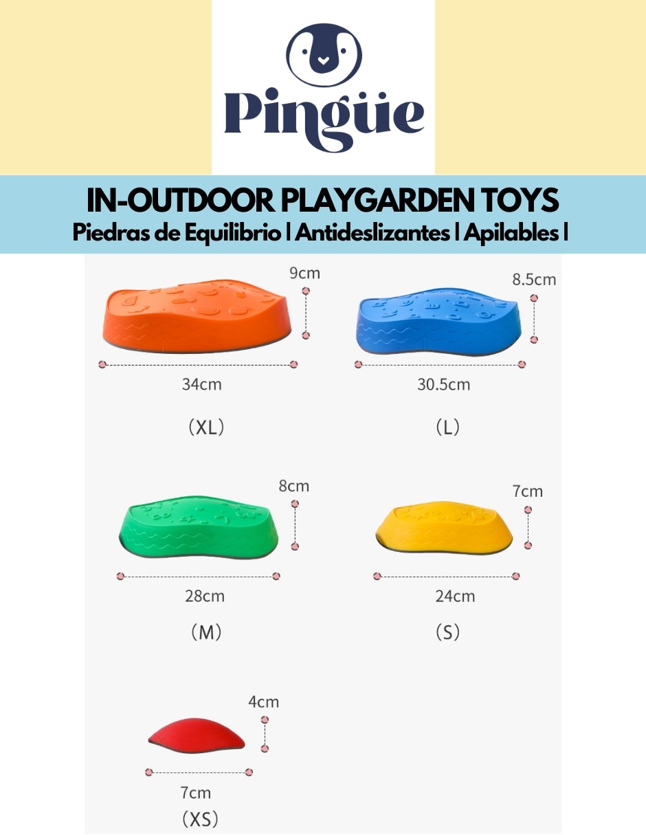 PINGÜE® In-Outdoors| Paquete 5 piezas de Piedra de Equilibrio Antideslizante | Plástico Antideslizante | Peldaños de Equilibrio | Juegos de Coordinación Juguetes Sensoriales | El piso es lava
