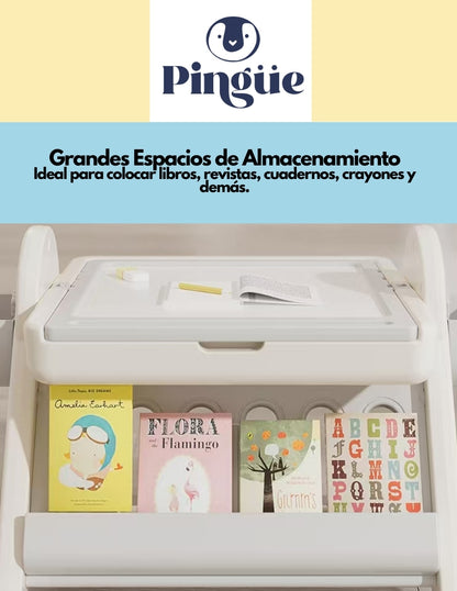 PINGÜE® In-Outdoors | Escritorio y silla multifuncional para niños |  3 en 1 Construcción de Bloques, Mesa de Tarea y Dibujo y compartimento de almacenamiento | Tamaño 70 x 67 x 57 cm