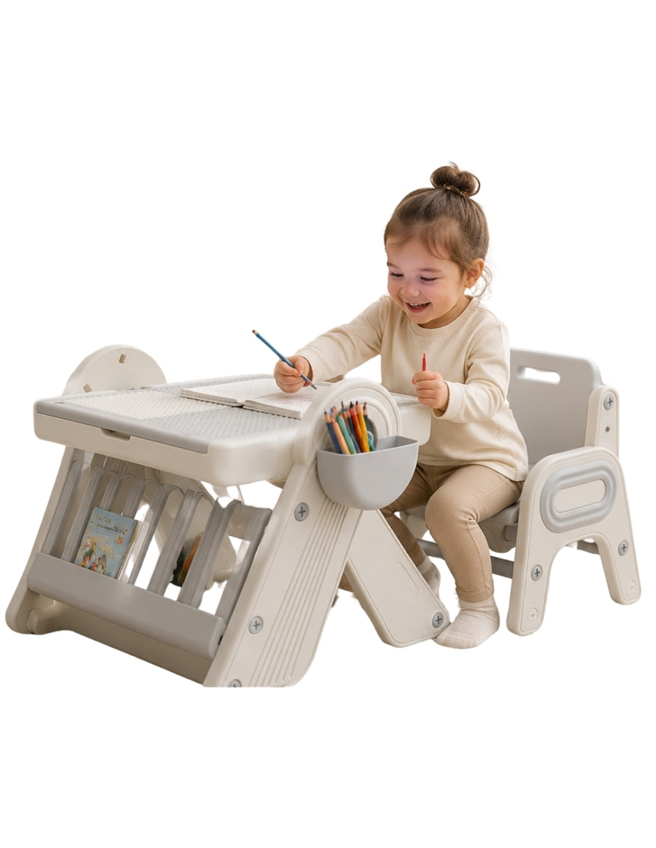 PINGÜE® Escritorio y Silla Infantil 3 en 1 con Mesa para Bloques y Almacenamiento