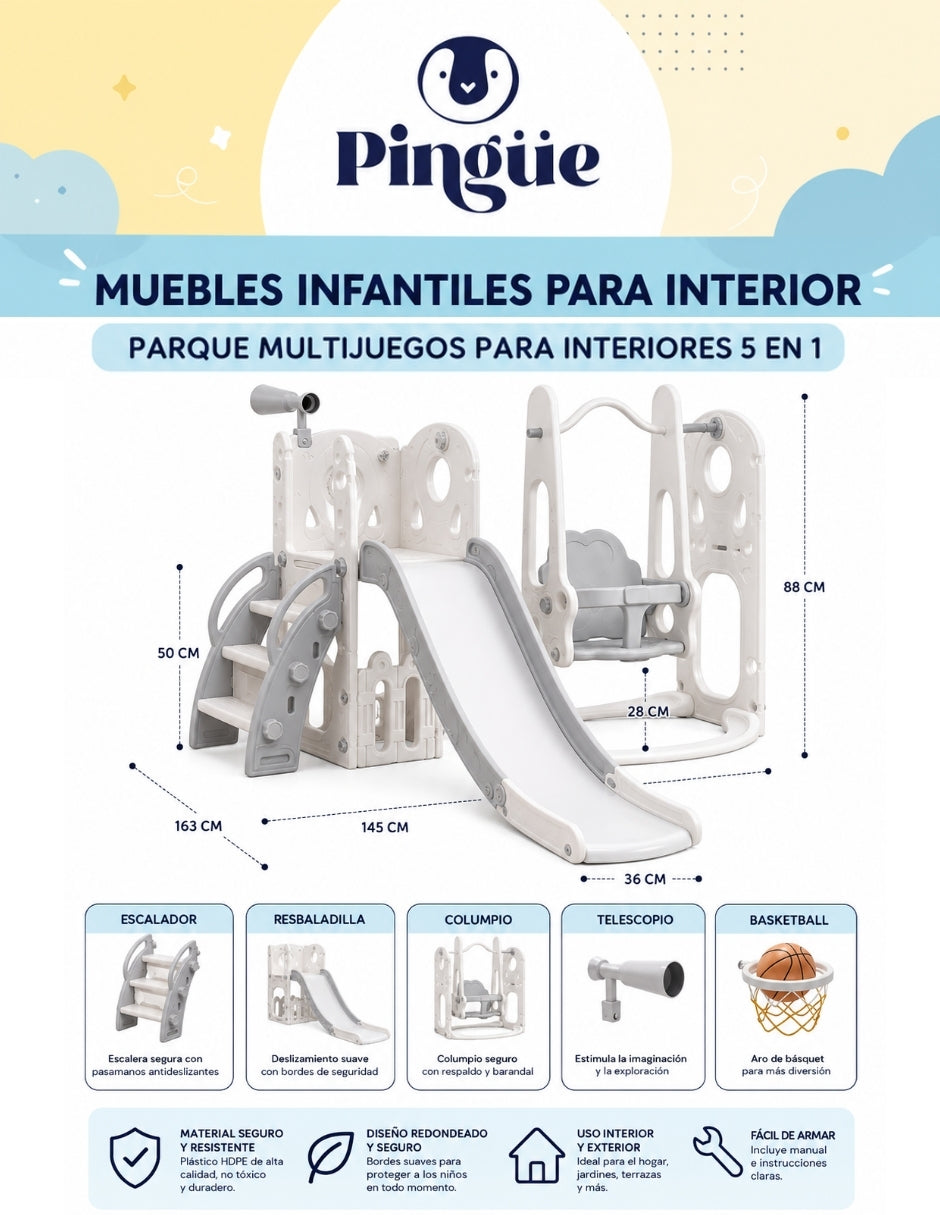 PINGÜE® Outdoors Parque Multijuegos Infantil 2 en 1 con Resbaladilla y Columpio