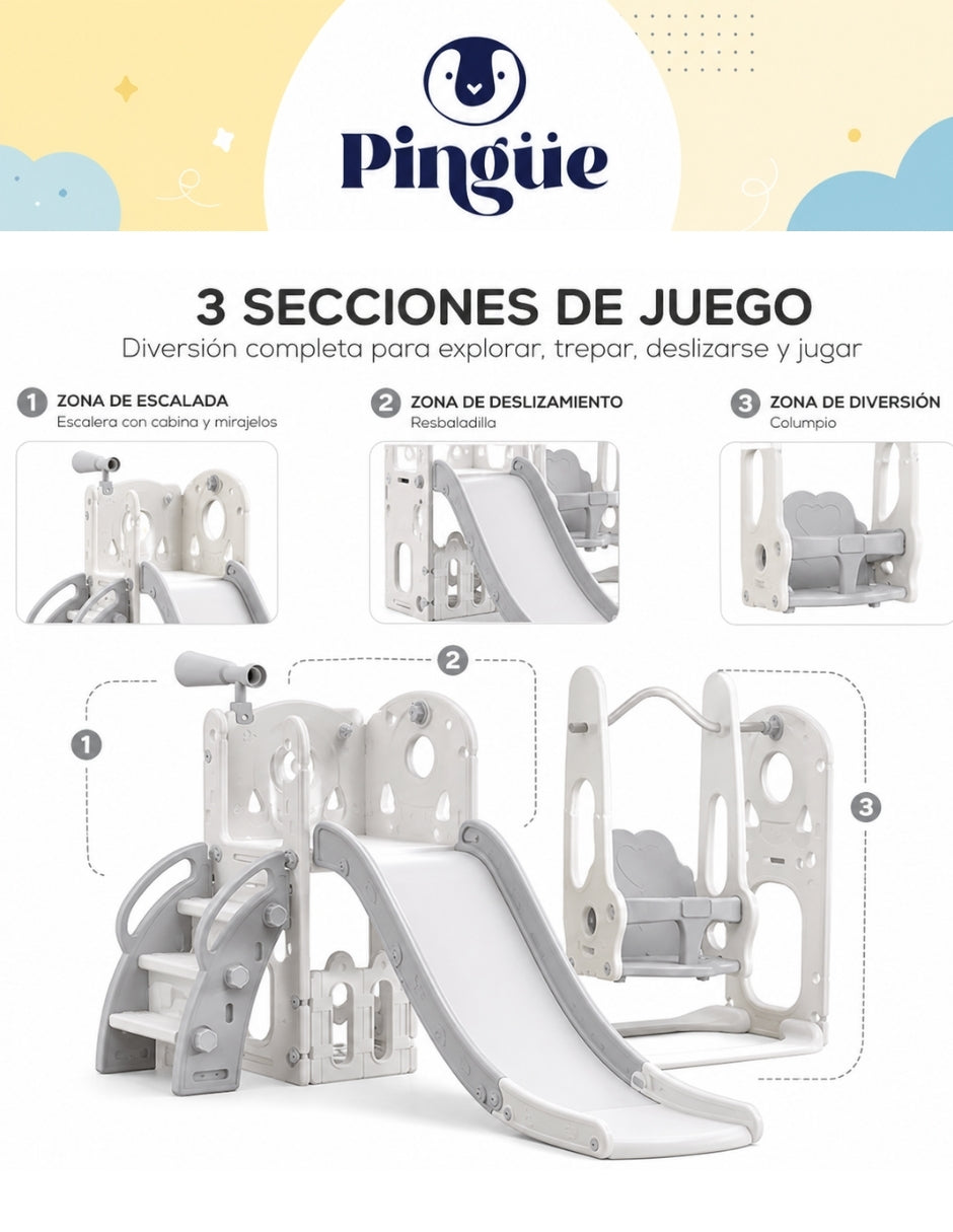 PINGÜE® Outdoors Parque Multijuegos Infantil 2 en 1 con Resbaladilla y Columpio