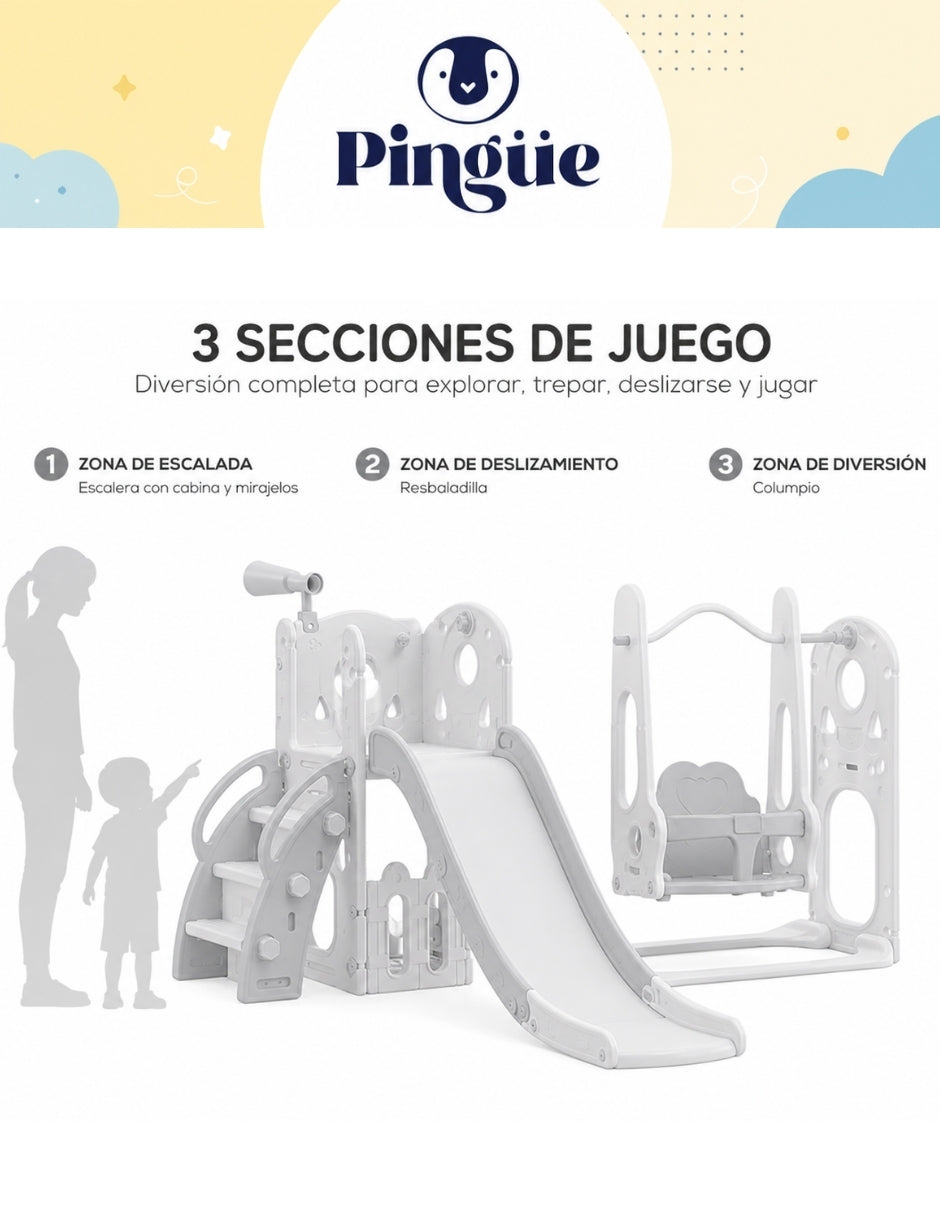 PINGÜE® Outdoors Parque Multijuegos Infantil 2 en 1 con Resbaladilla y Columpio