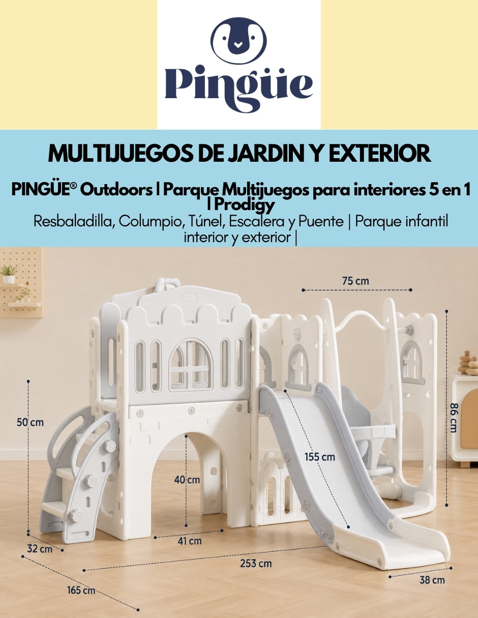 PINGÜE® Outdoors Parque Multijuegos Infantil 5 en 1, 250 × 150 × 96 cm