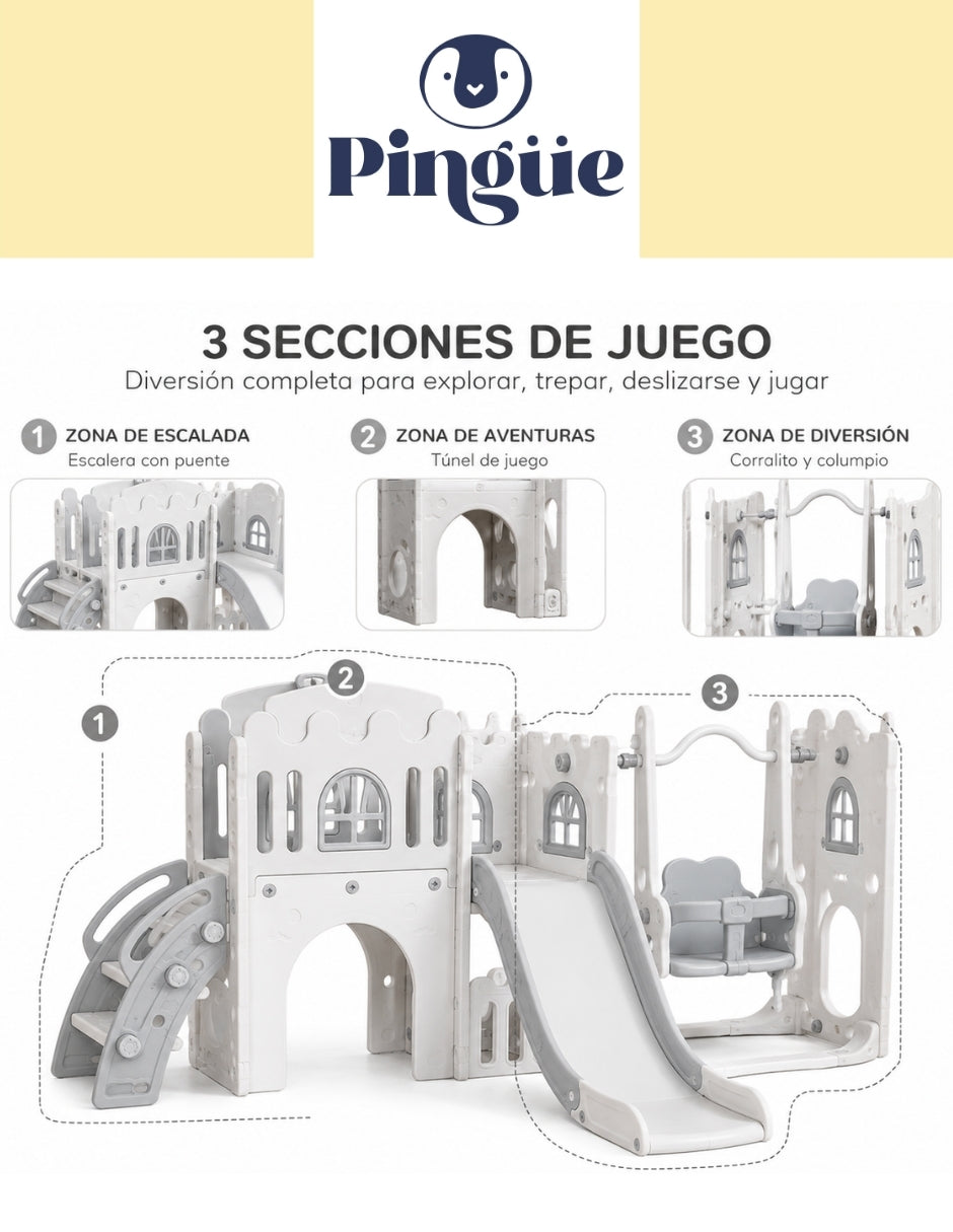 PINGÜE® Outdoors Parque Multijuegos Infantil 5 en 1, 250 × 150 × 96 cm