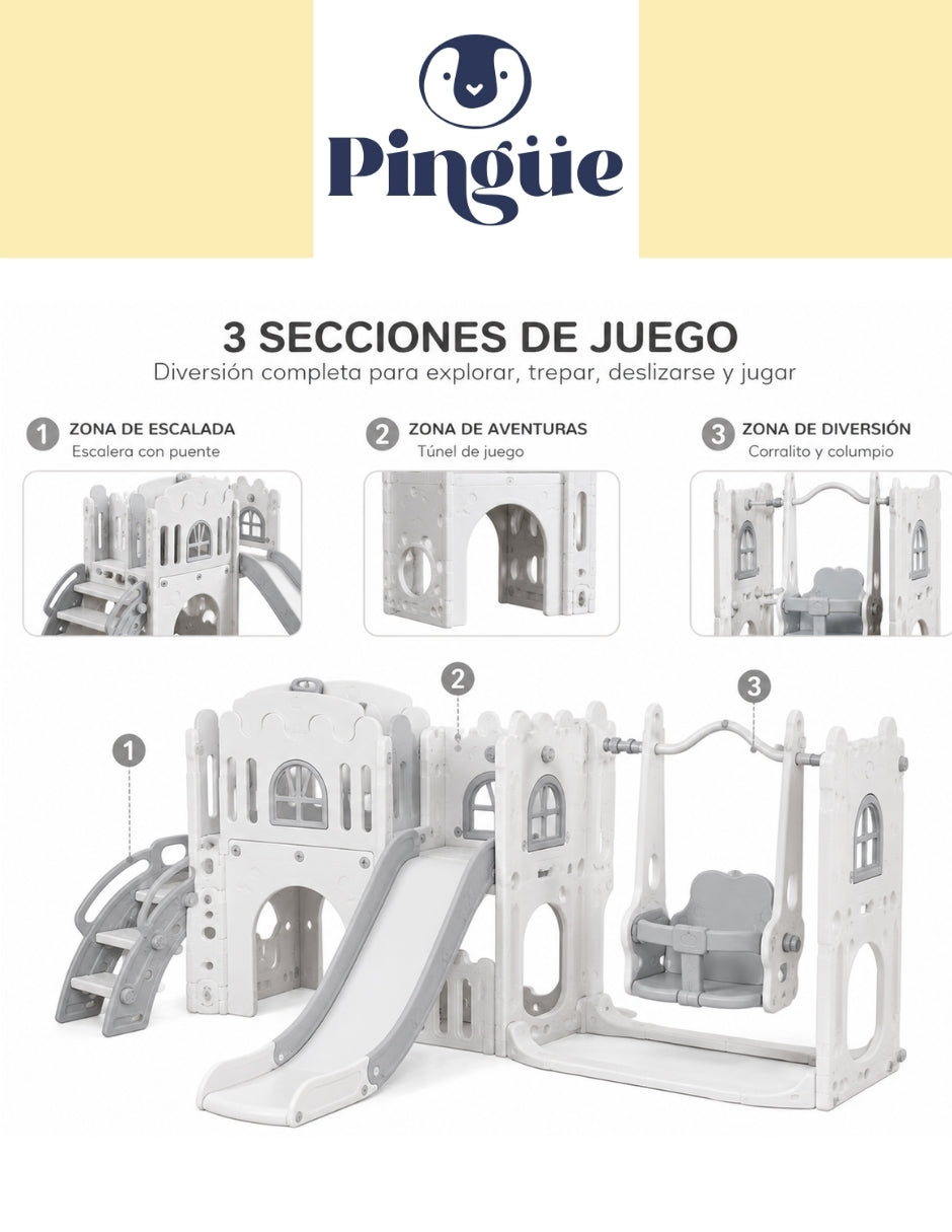 PINGÜE® Outdoors Parque Multijuegos Infantil 5 en 1, 250 × 150 × 96 cm