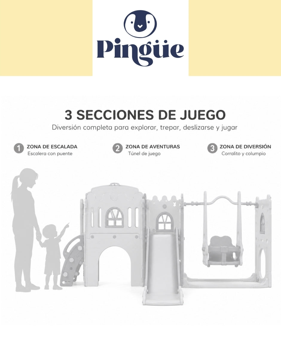 PINGÜE® Outdoors Parque Multijuegos Infantil 5 en 1, 250 × 150 × 96 cm
