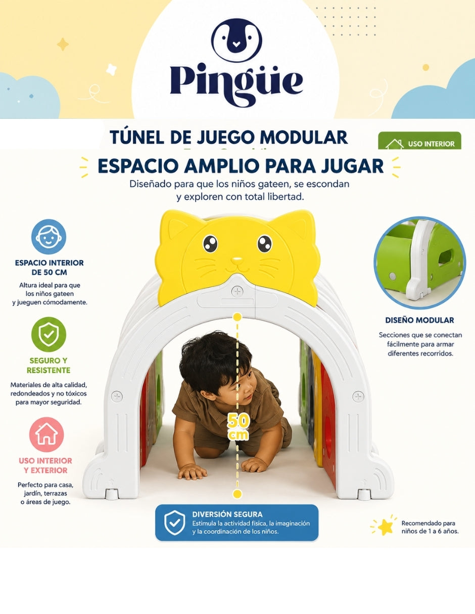 PINGÜE® In-Outdoors | Túnel de juego de para niños modulable de 1.50Mts | Escalada y Arrastre | Interior y exterior | 3 Secciones multicolor | Fabricado con HDPE | Tamaño 150 x 56 x 92 cm